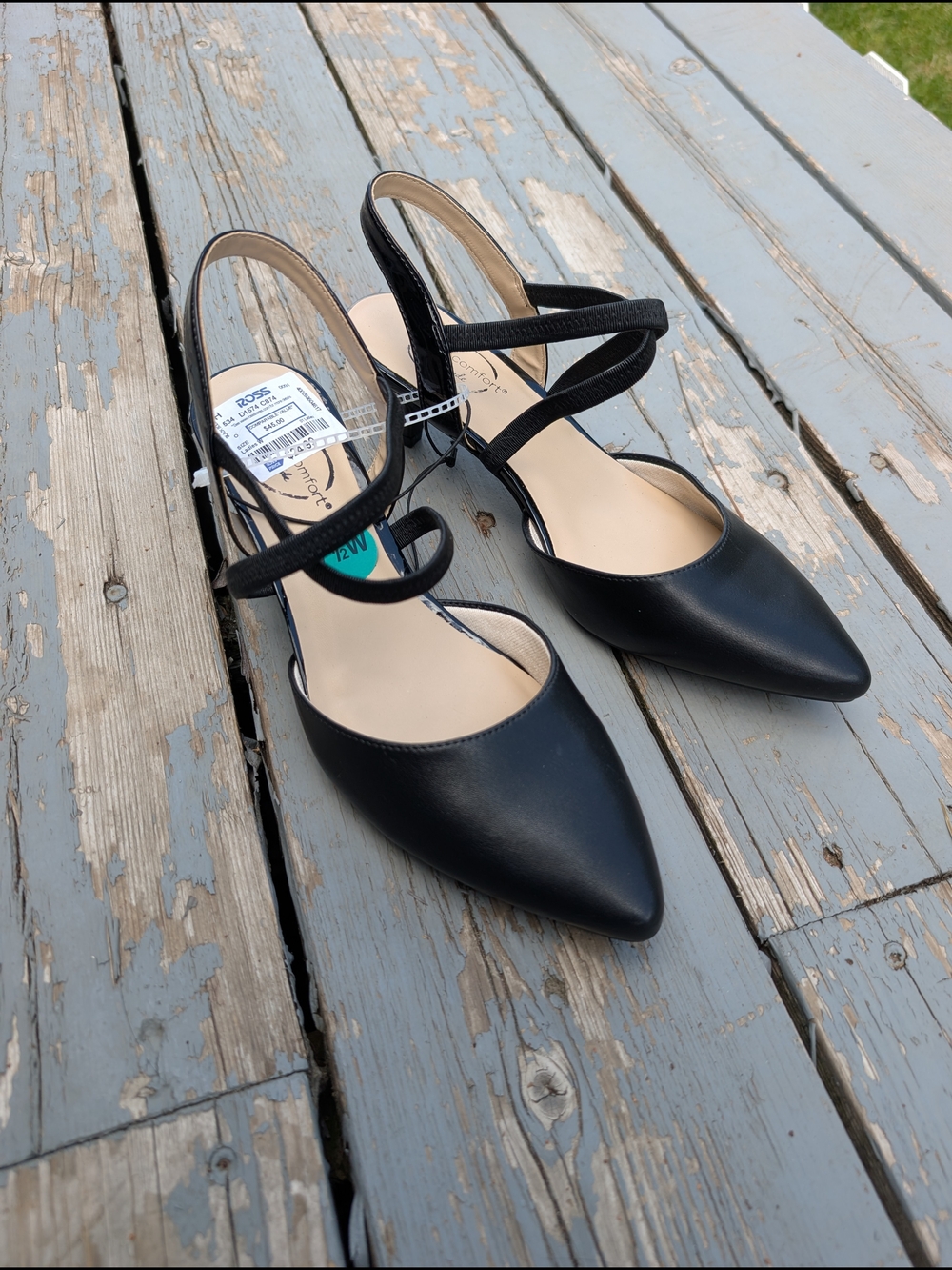 Women's Black Pointed Toe Slingback Heels with Crisscross Straps